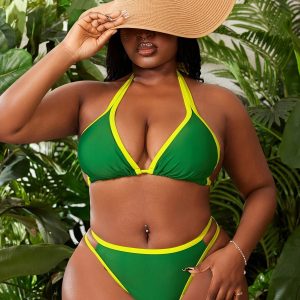 Bikini extensible 2 pièces bordure jaune