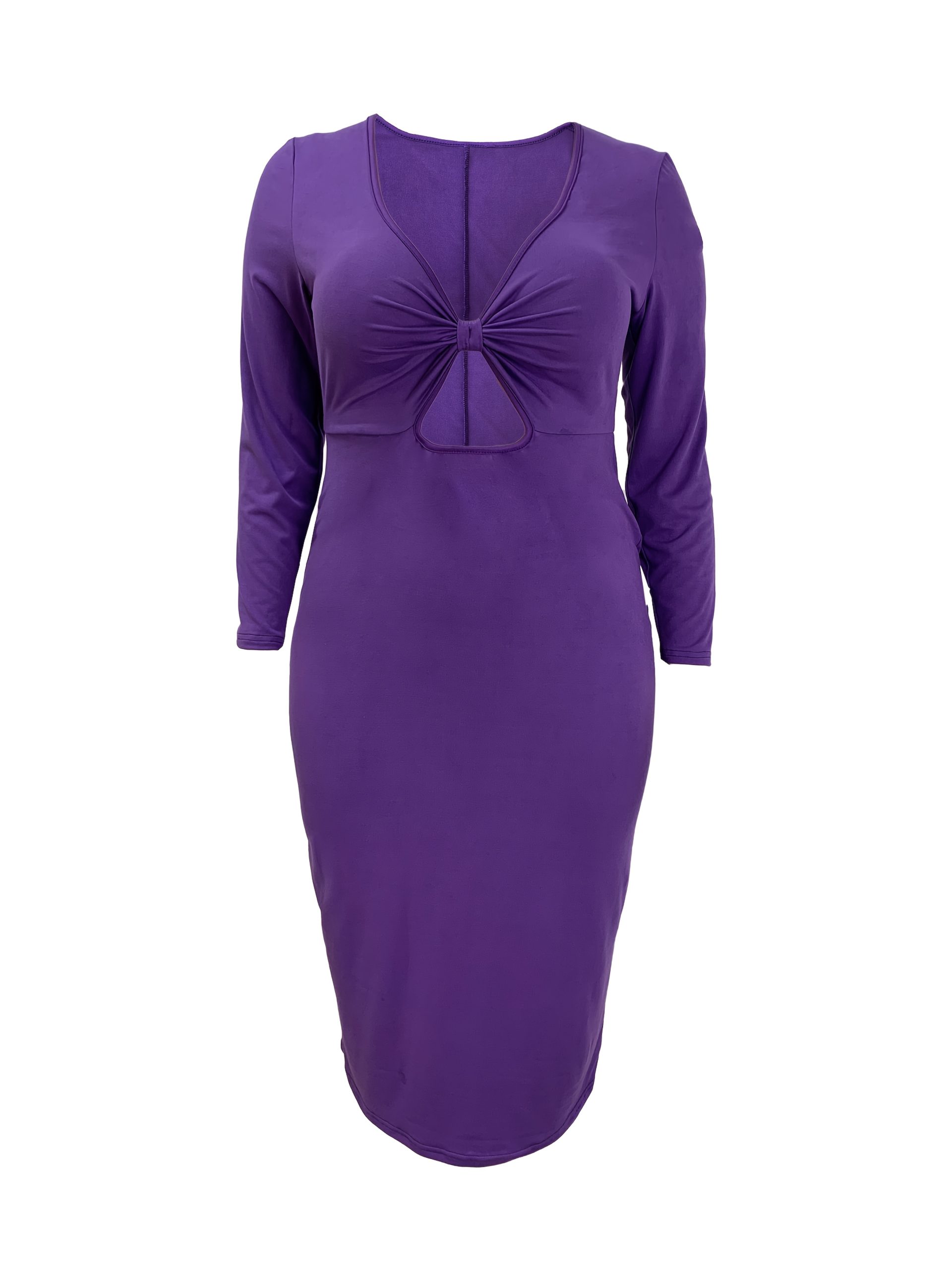 Robe moulante avec détail noeud en col V profond à manches longues – Image 4