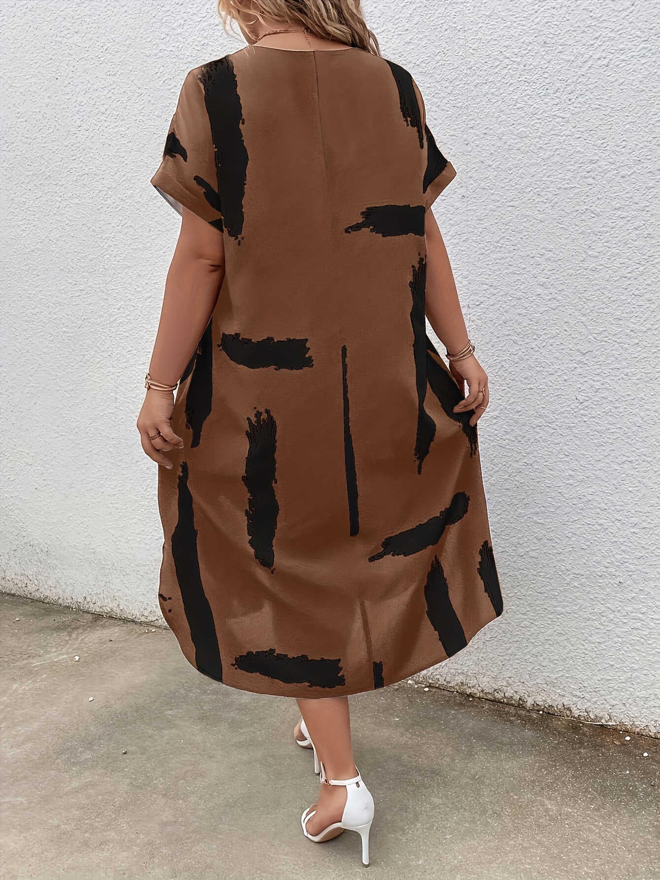 Robe imprimé colorblock à manches courtes & col V – Image 10