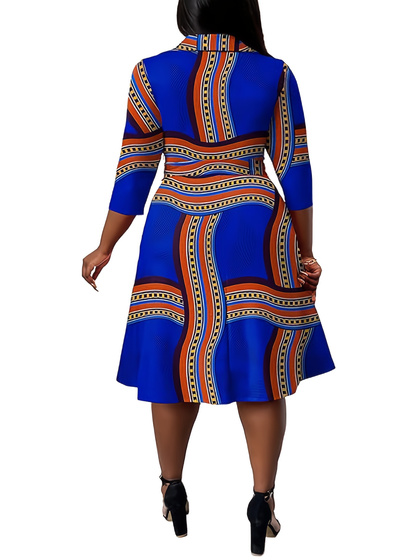 Robe extensible à col V avec ceinture à manches mi-longues – Image 9