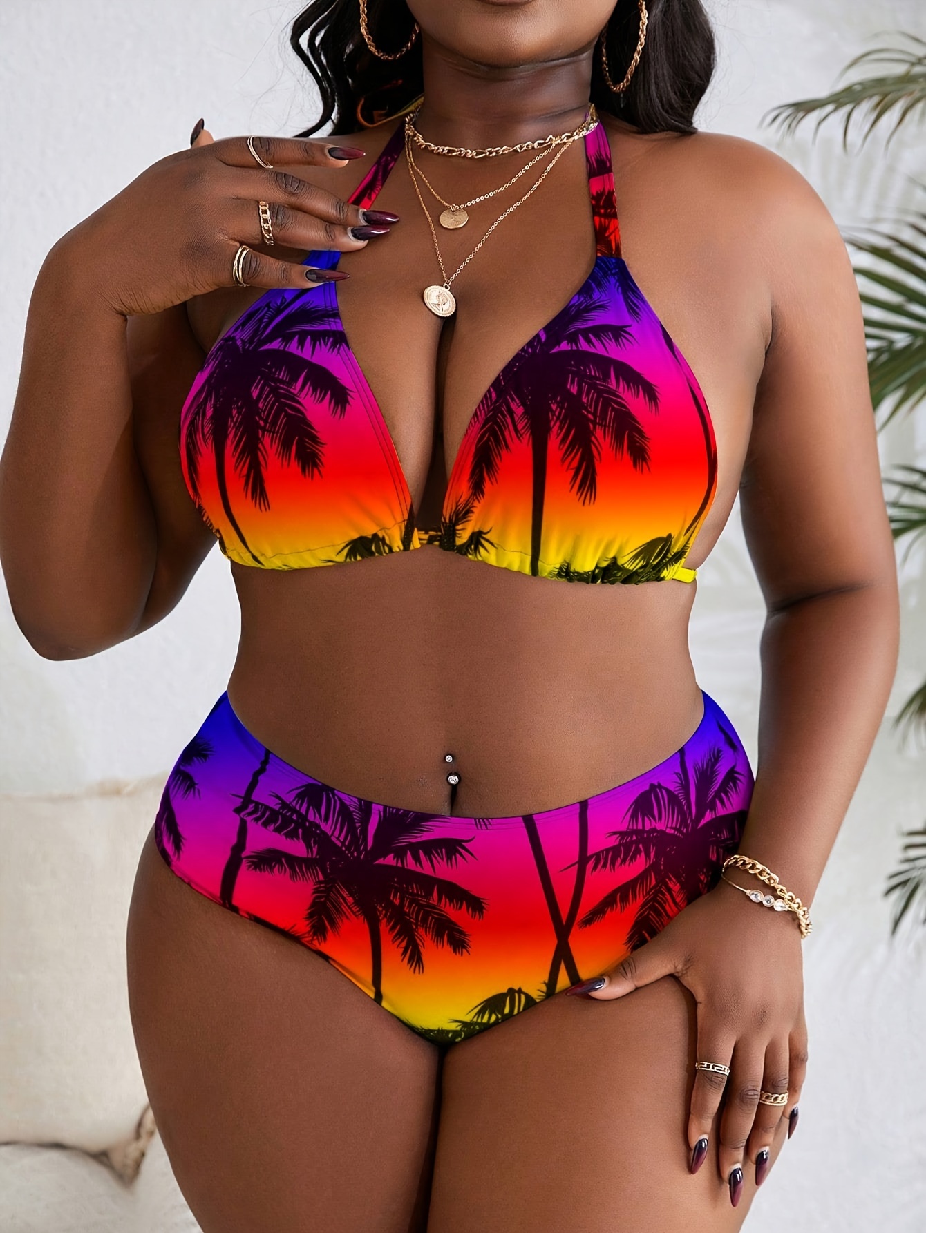 Bikini 3 pièces extensible imprimé tropical – Image 4