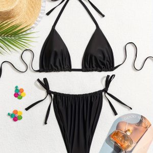 Maillot de bain 2 pièces avec col 3 points & nouer