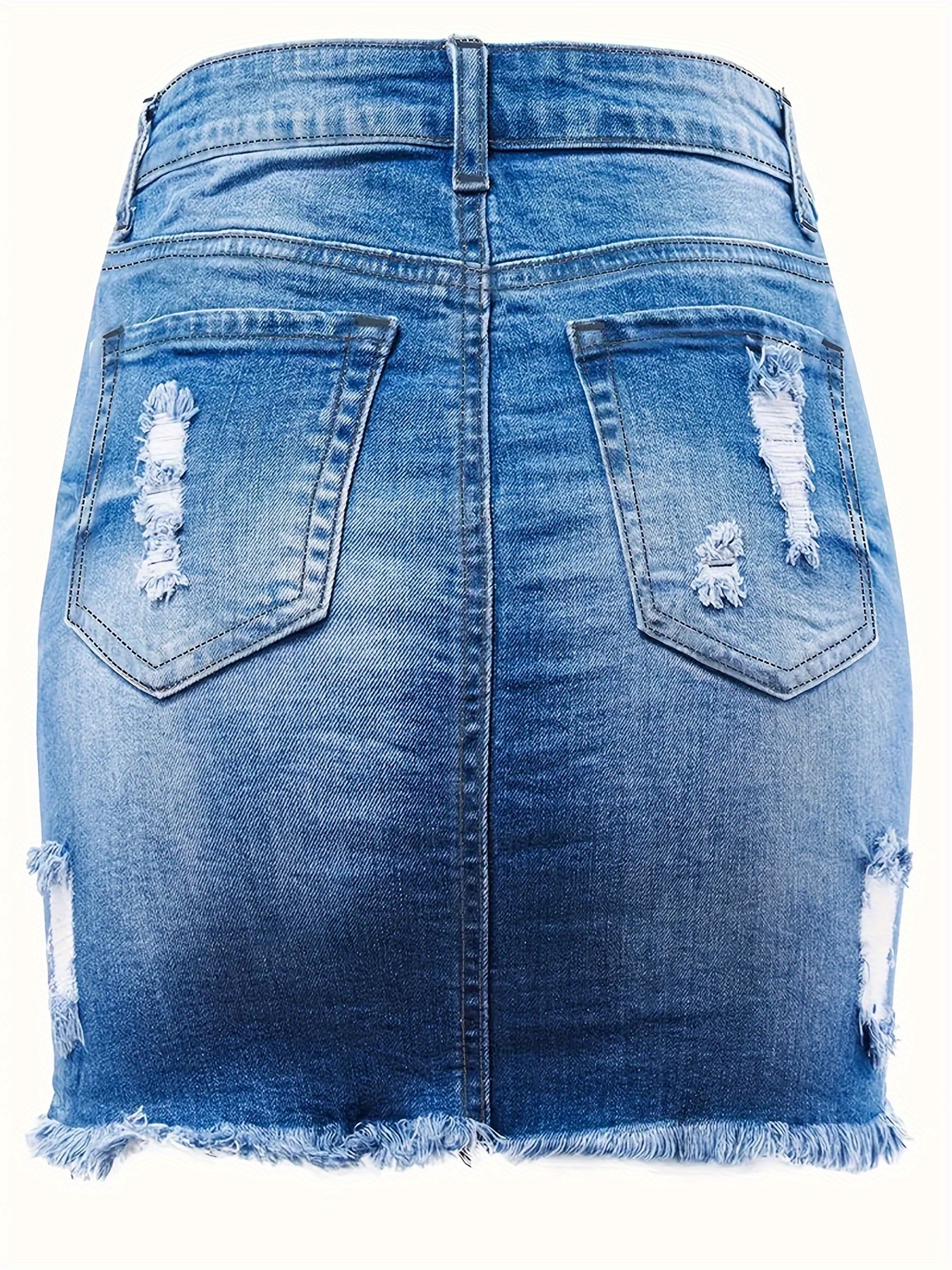 Jupe en jean courte taille haute déchirée – Image 10