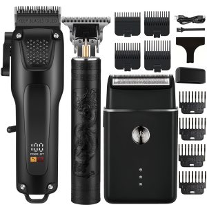 Ensemble de soins pour cheveux & barbe 3 pièces sans fil avec affichage LED