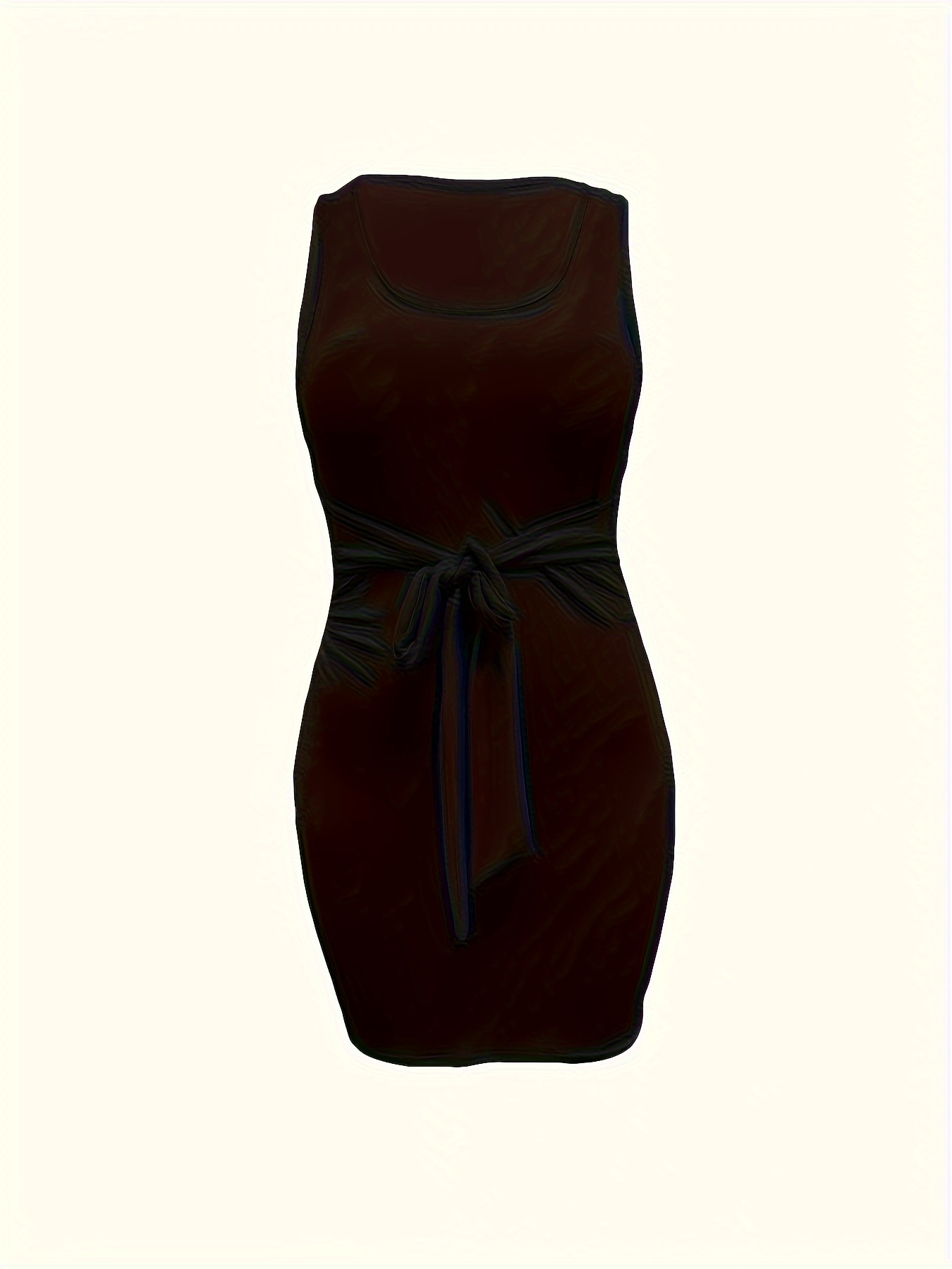 Robe sans manches avec ceinture à encolure dégagée à élasticité moyenne en tissu tricoté – Image 2