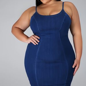 Robe sexy moulante en jean à encolure dégagée