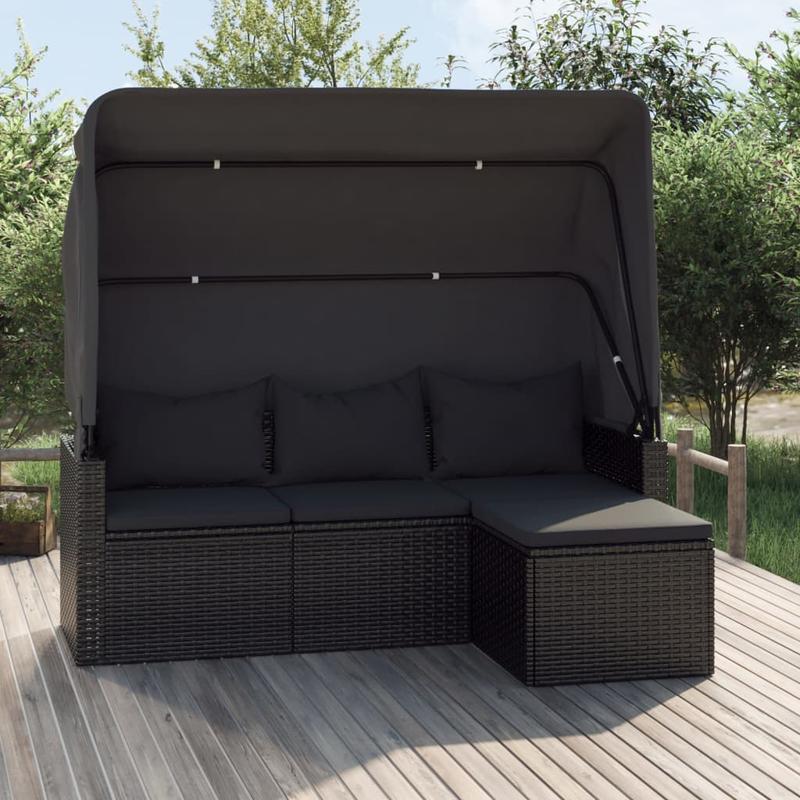 Canapé de terrasse 3 places avec repose-pieds & toit – Image 4