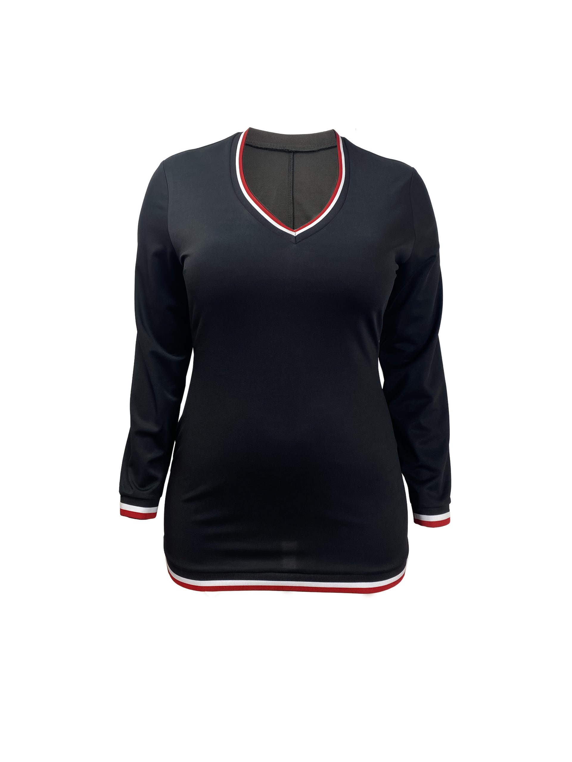 Robe slim à coupe ajustée à col V à coupe ajustée à manches longues – Image 3