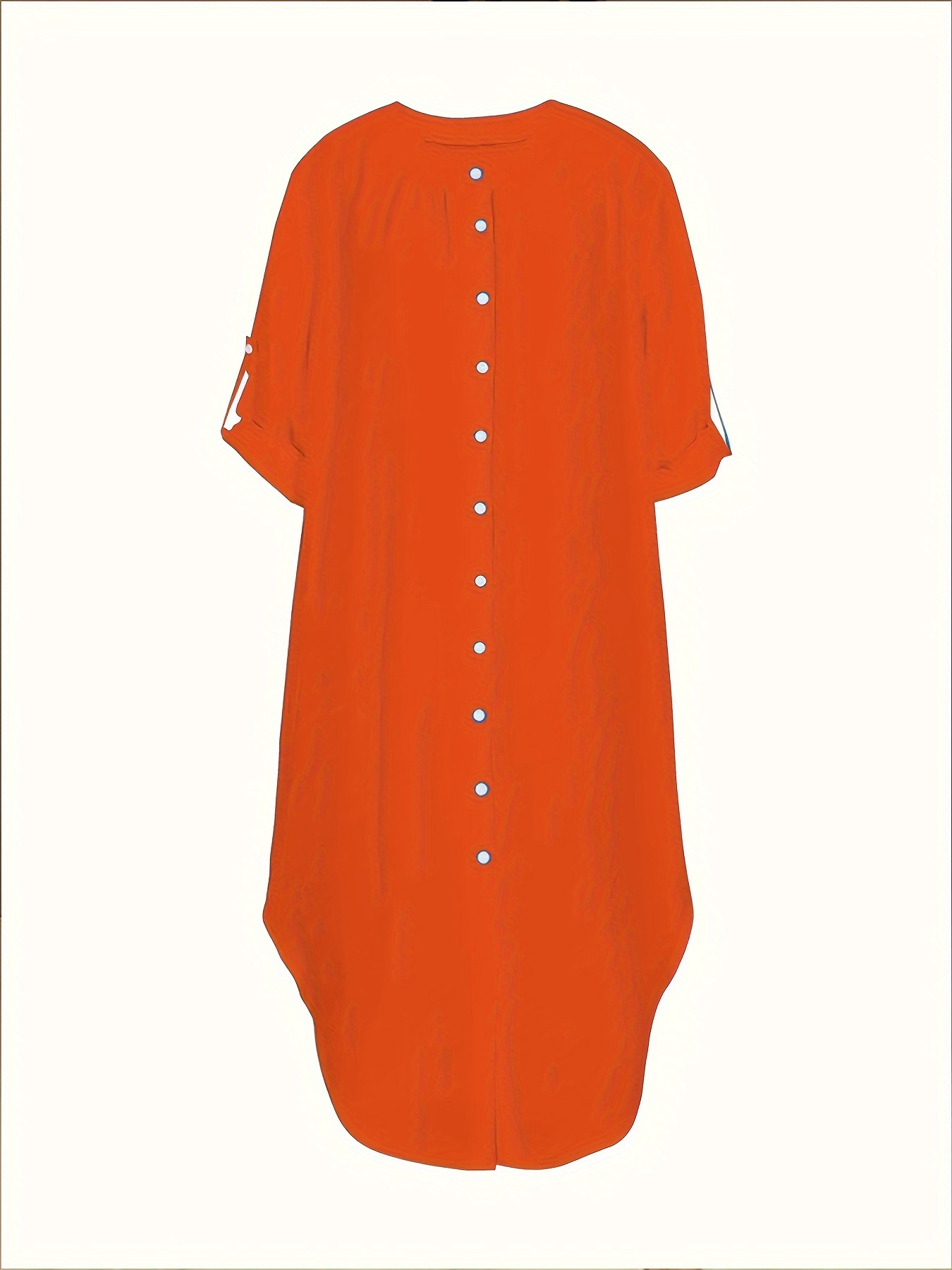 Robe chemise longue à manches roulées à col rond – Image 11