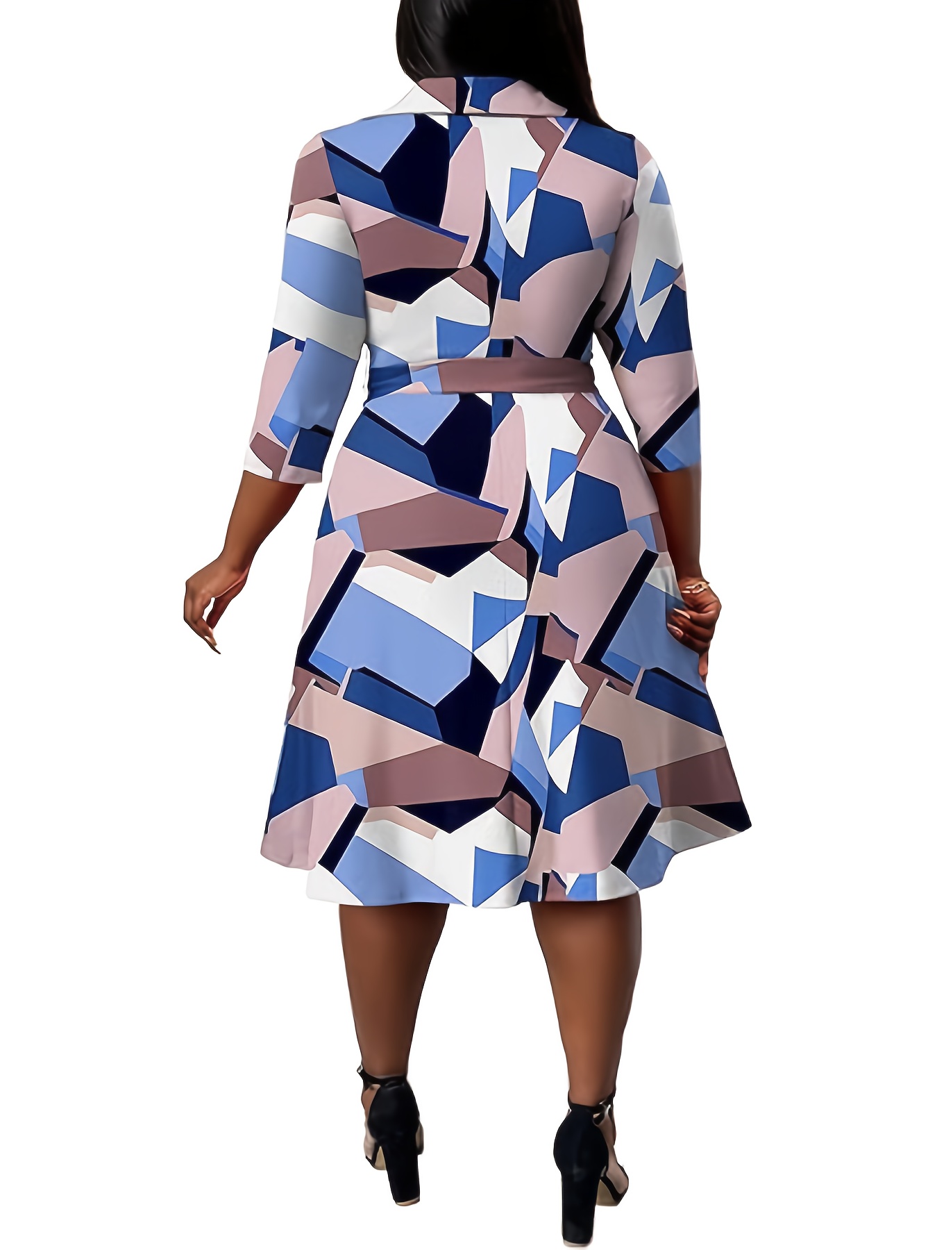 Robe extensible à col V avec ceinture à manches mi-longues – Image 8