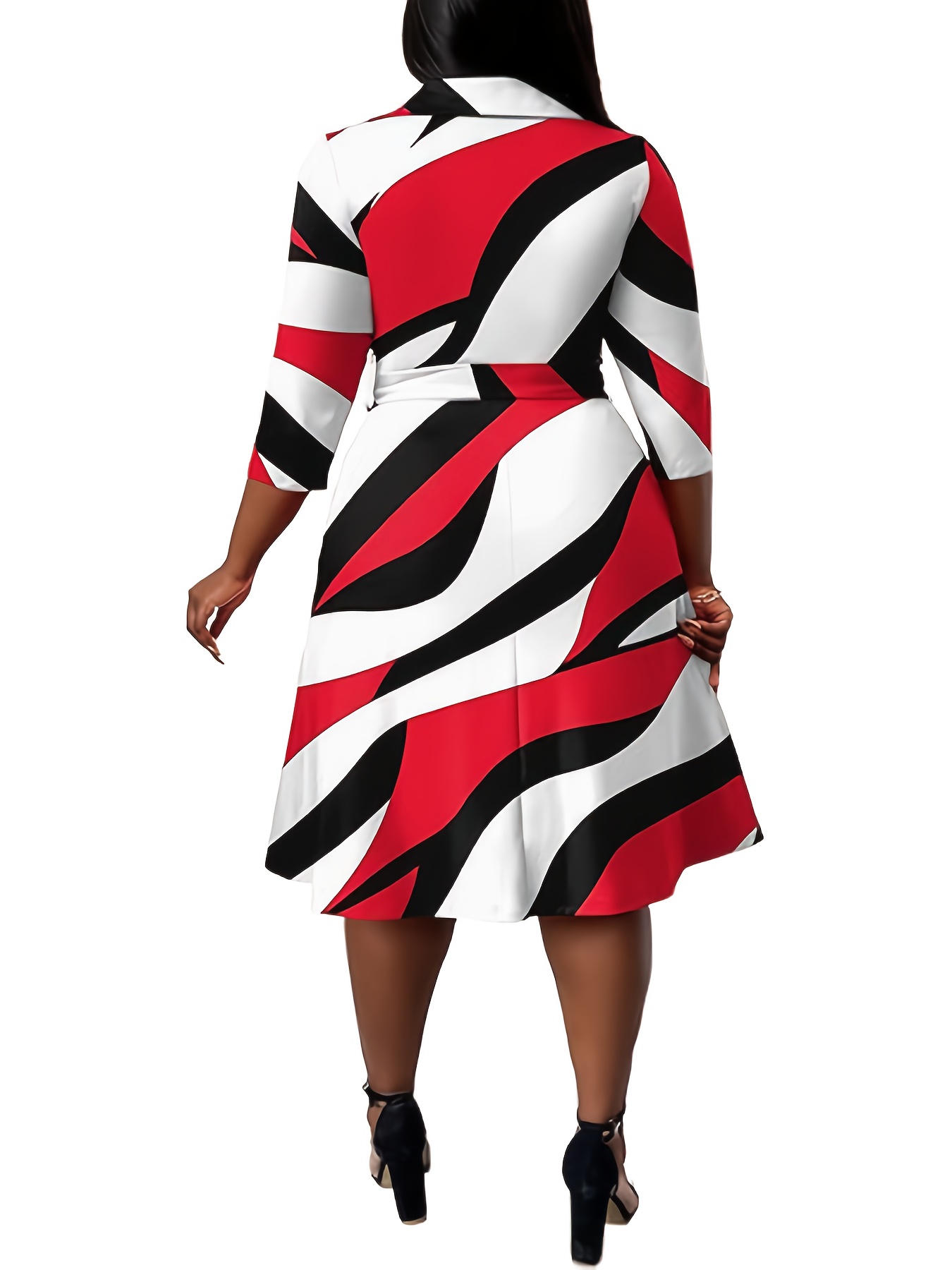 Robe extensible à col V avec ceinture à manches mi-longues – Image 11