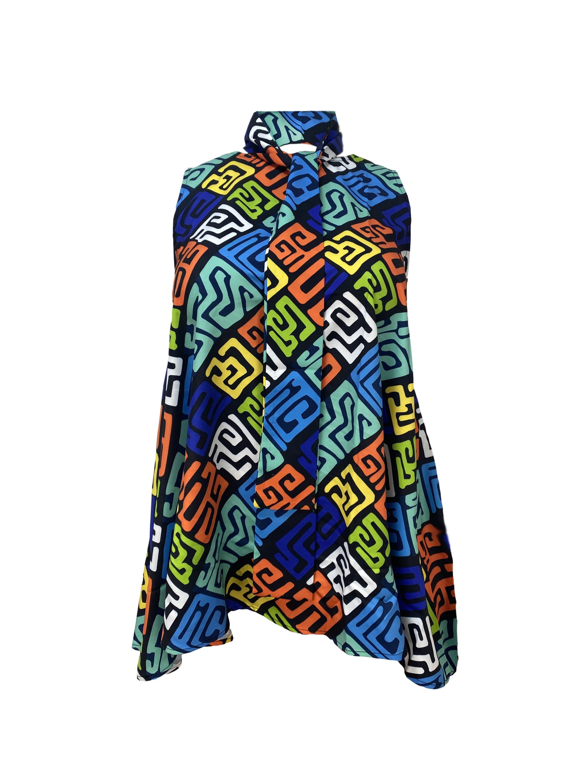 Robe débardeur imprimé géométrique sans manches à col rond – Image 5