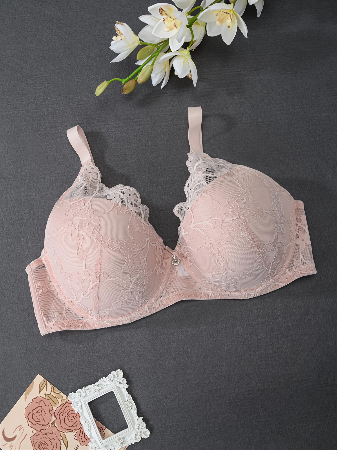 Soutiens gorge à armature en dentelle élégante avec coussinets non amovibles & design floral – Image 4
