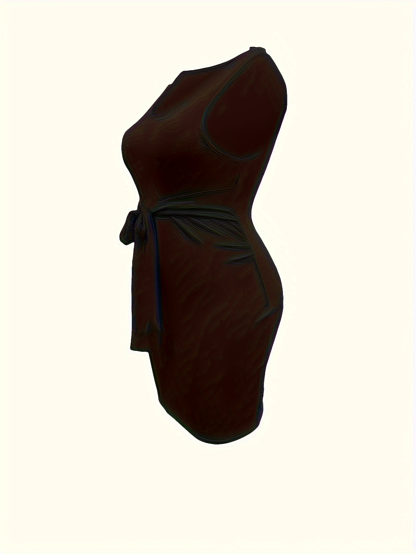 Robe sans manches avec ceinture à encolure dégagée à élasticité moyenne en tissu tricoté – Image 3