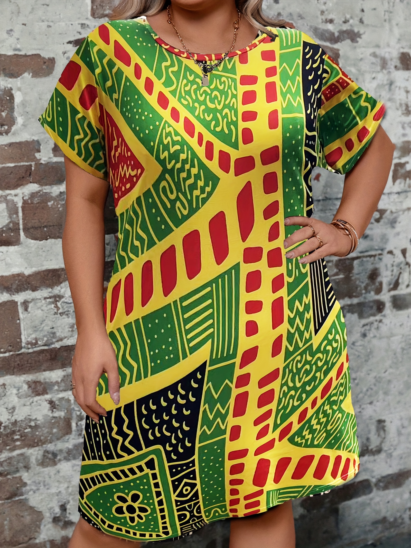 Robe imprimé style ethnique à col rond à manches courtes – Image 2