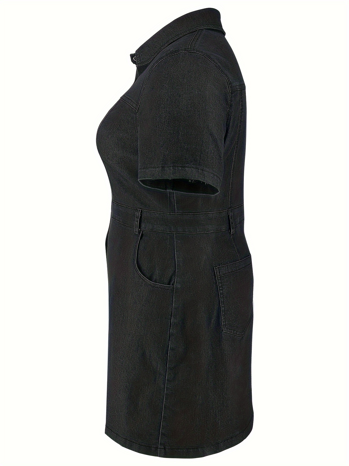 Robe moulante en denim à manches courtes avec détail bouton à col lapin – Image 5