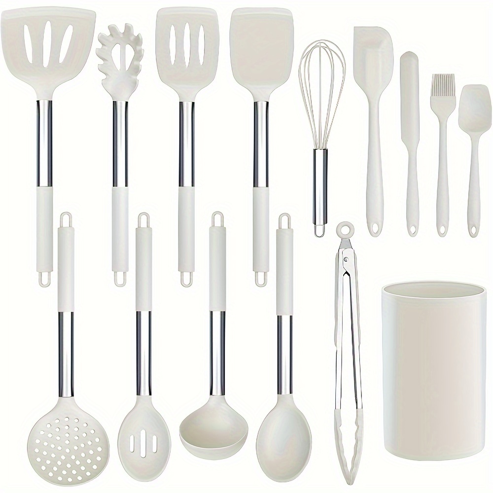 Ensemble de 15 ustensiles de cuisine en silicone avec manches en acier inoxydable – Image 4