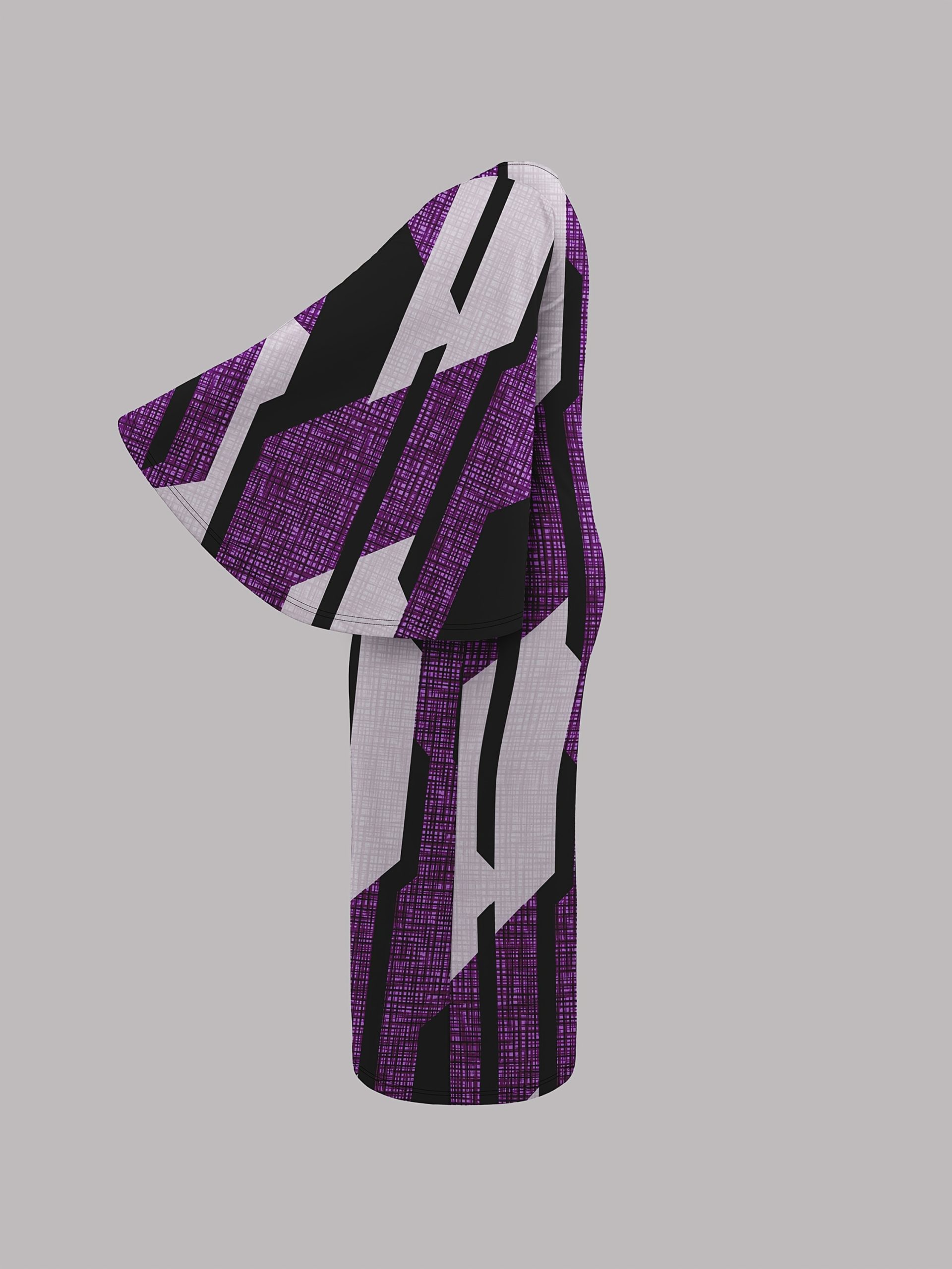 Robe à manches évasées à col rond imprimé blocs géométriques de couleur – Image 8