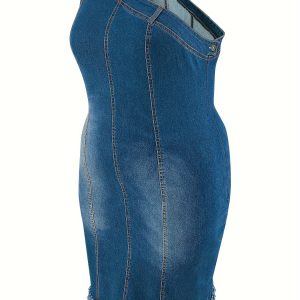 Robe extensible en denim avec ourlet asymétrique à épaules dénudées