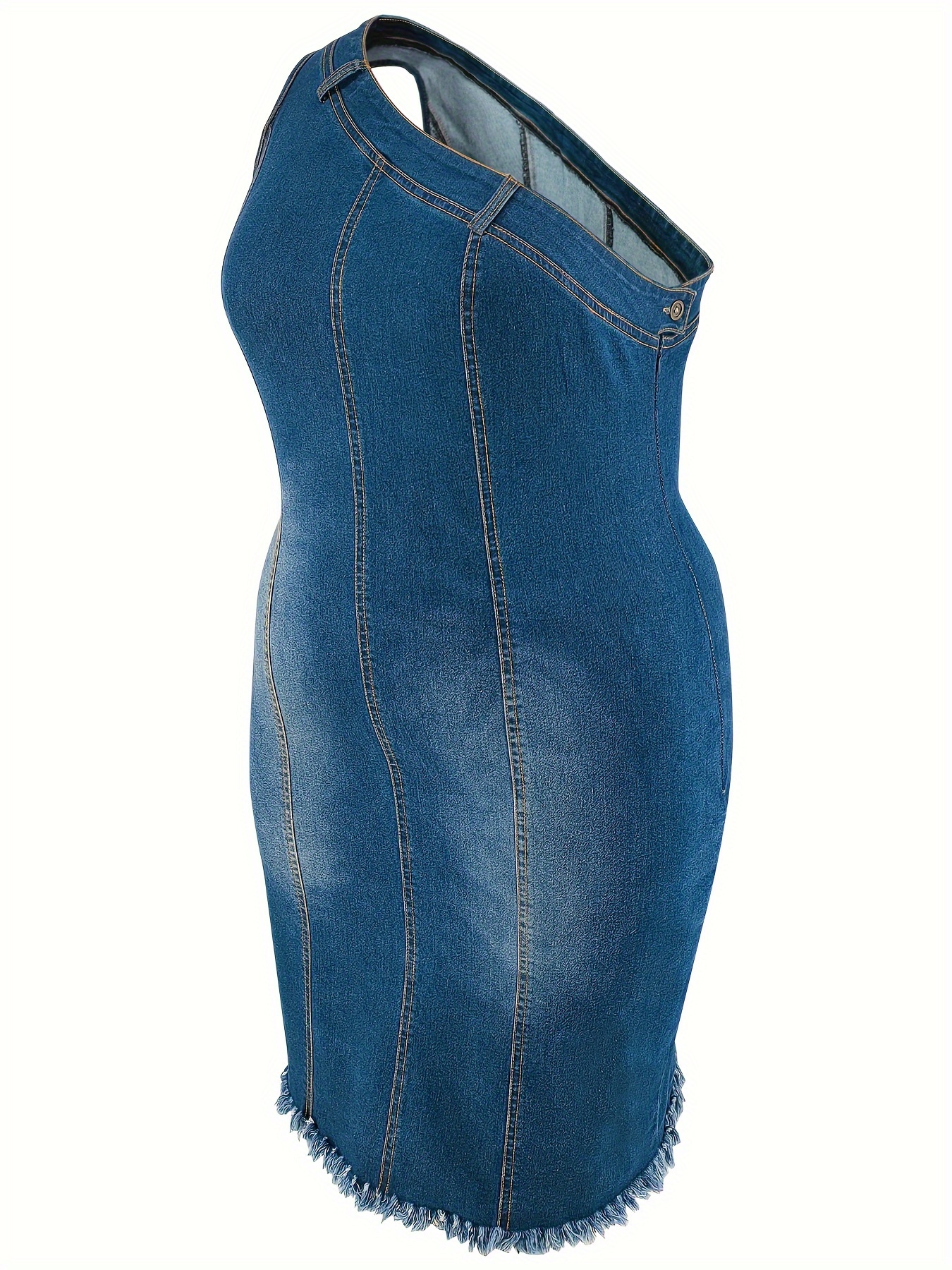 Robe extensible en denim avec ourlet asymétrique à épaules dénudées