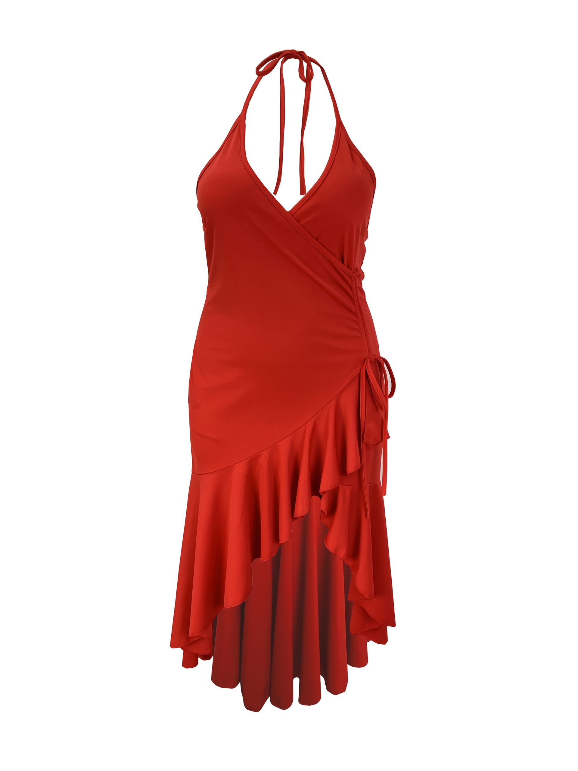 Robe élégante extensible à col halter dos nu avec ourlet à volants sans manches – Image 10