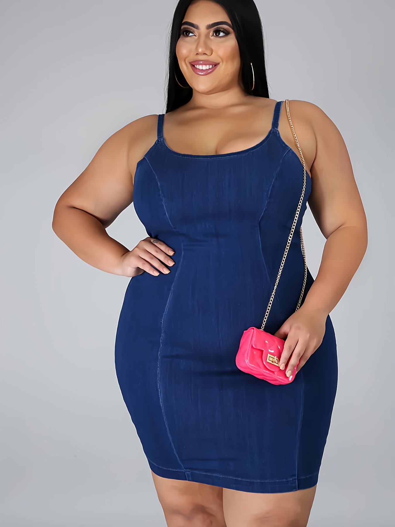 Robe sexy moulante en jean à encolure dégagée – Image 2