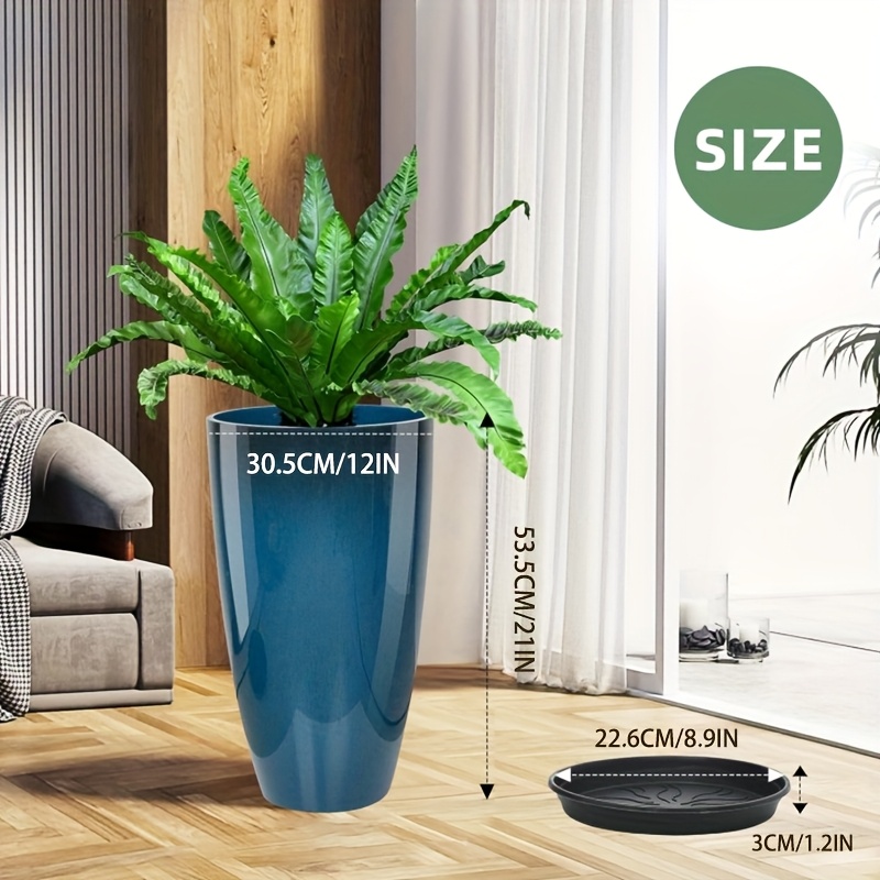 2 Pots de fleurs en résine avec motif marbre & soucoupe de H: 53.34 cm – Image 7