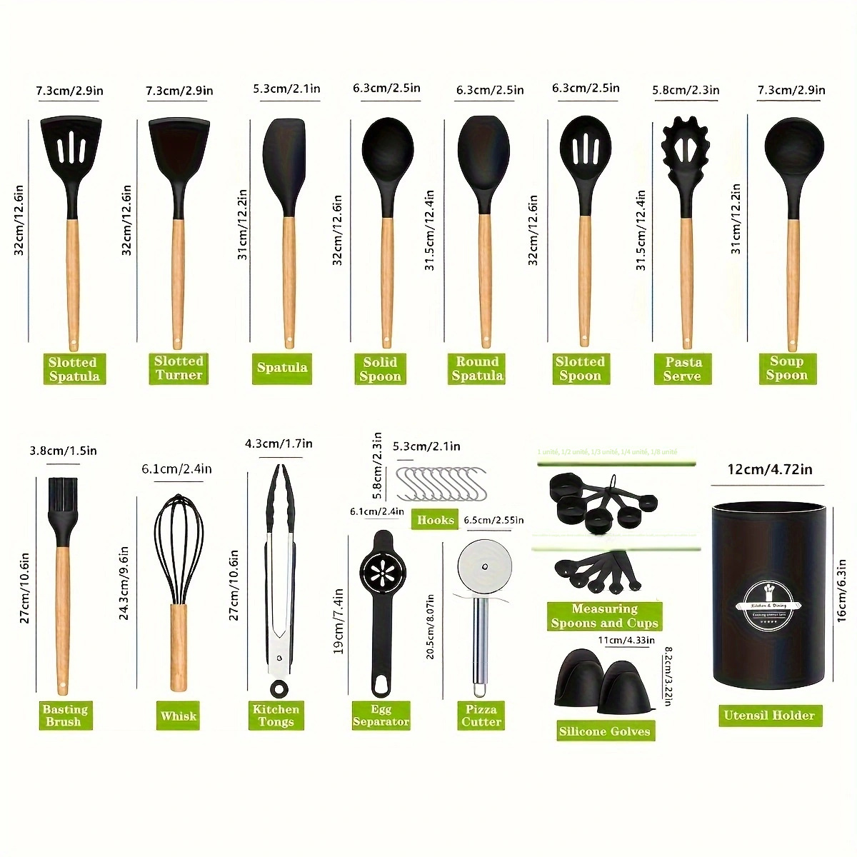 Ensemble de 36 ustensiles de cuisine avec manches en bois – Image 5