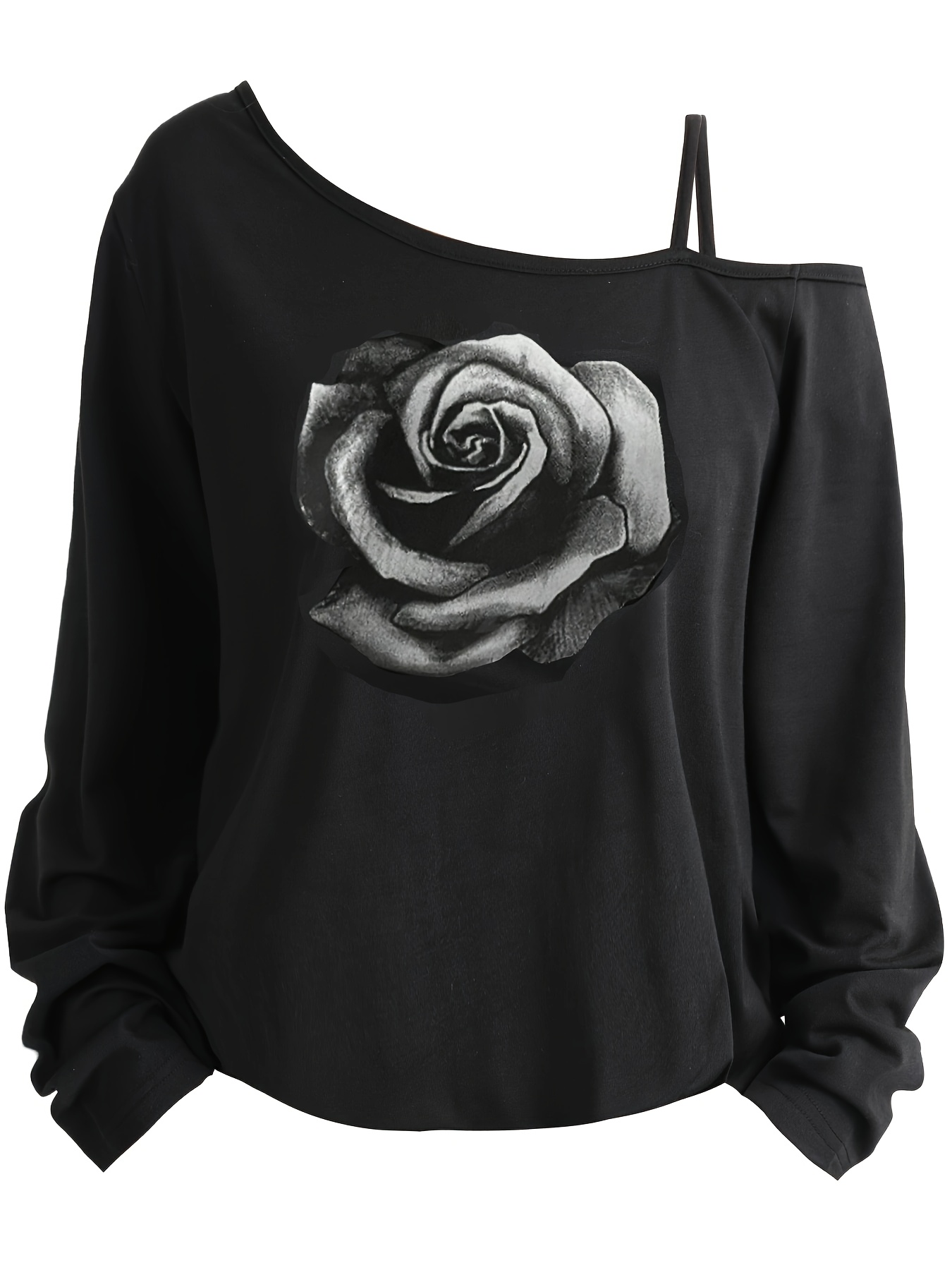 T-shirt à manches longues imprimé rose avec encolure asymétrique