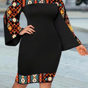 Robe évasée à manches trompette