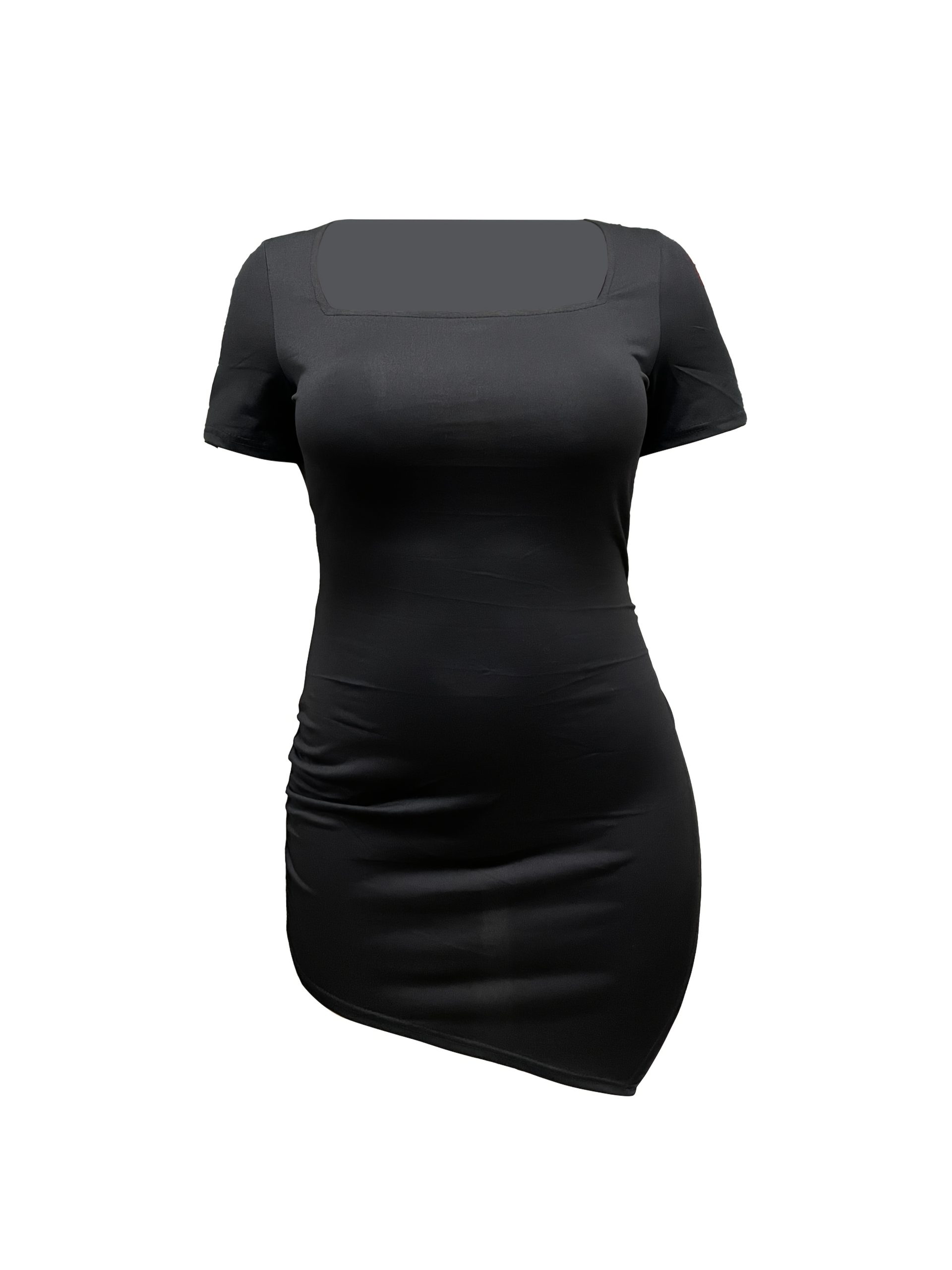 Robe sexy moulante courte à ourlet asymétrique à manches courtes à col carré – Image 5