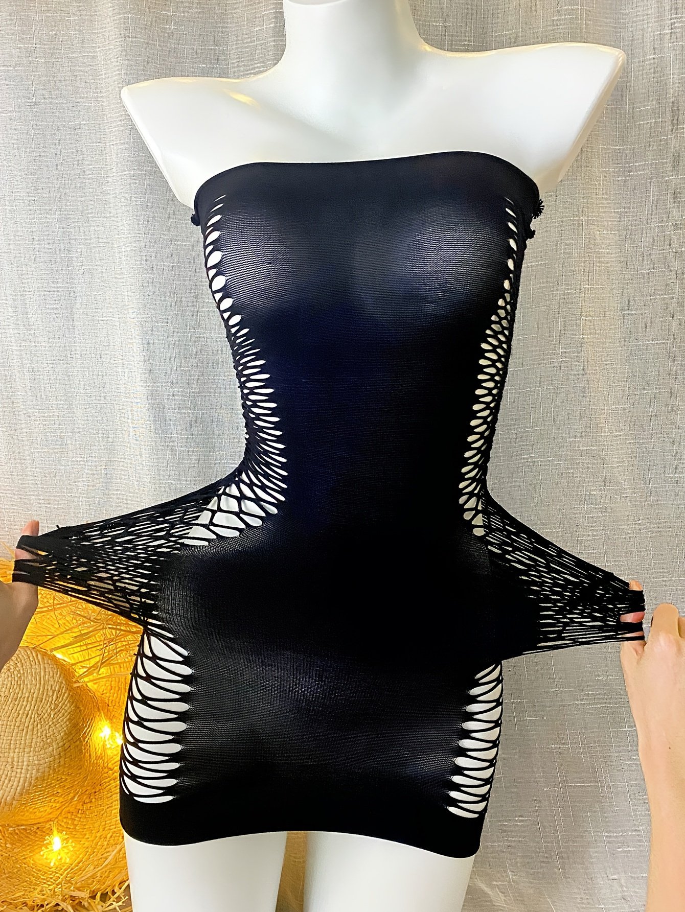 Robe moulante sexy extensible sans manches à col rond tissu tricoté – Image 2