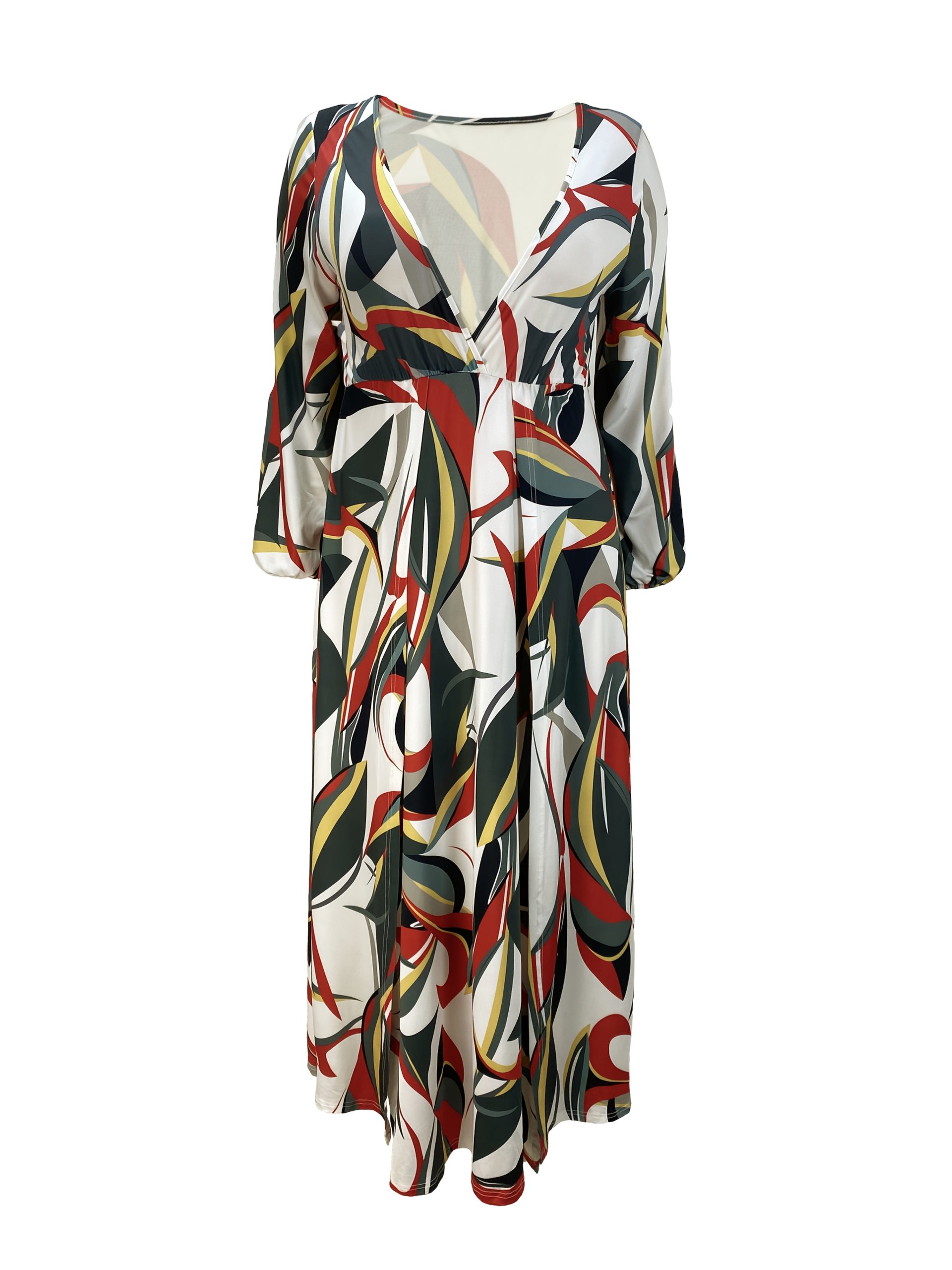 Robe légèrement extensible avec coupe ajustée & évasée à col croisé & fente latérale – Image 3