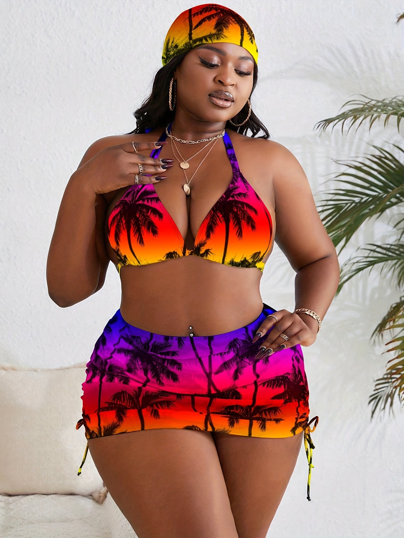 Bikini 3 pièces extensible imprimé tropical – Image 6
