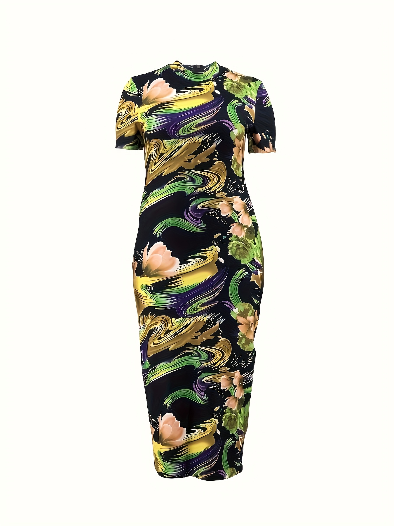 Robe moulante longue imprimé floral à manches courtes – Image 10