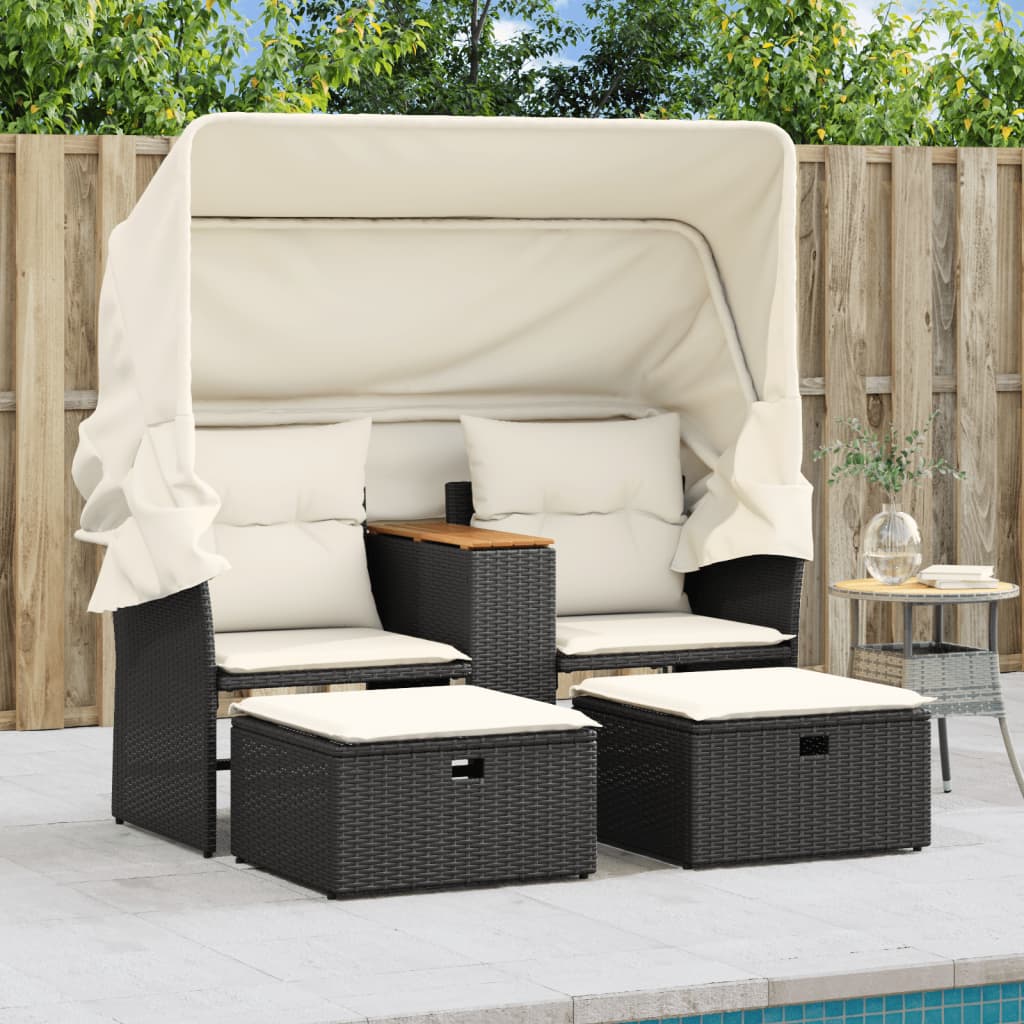 Canapé de jardin 2 places avec parasol & tabouret – Image 2