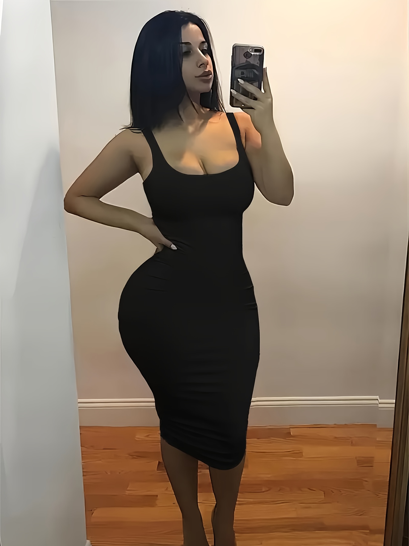 Robe sexy moulante ajustée extensible à col rond sans manches à bretelles en tissu brillant