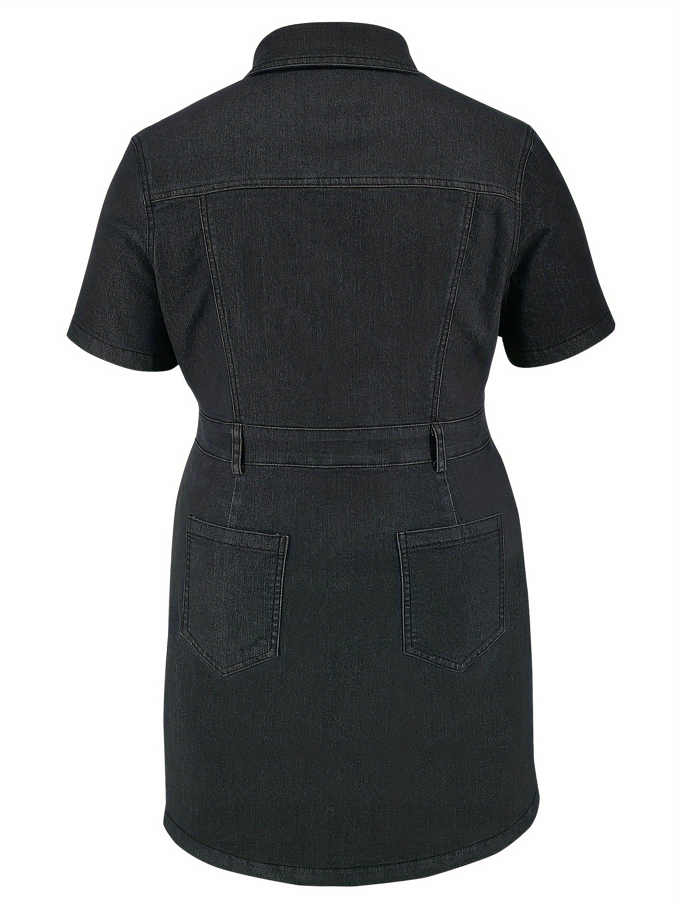 Robe moulante en denim à manches courtes avec détail bouton à col lapin – Image 6