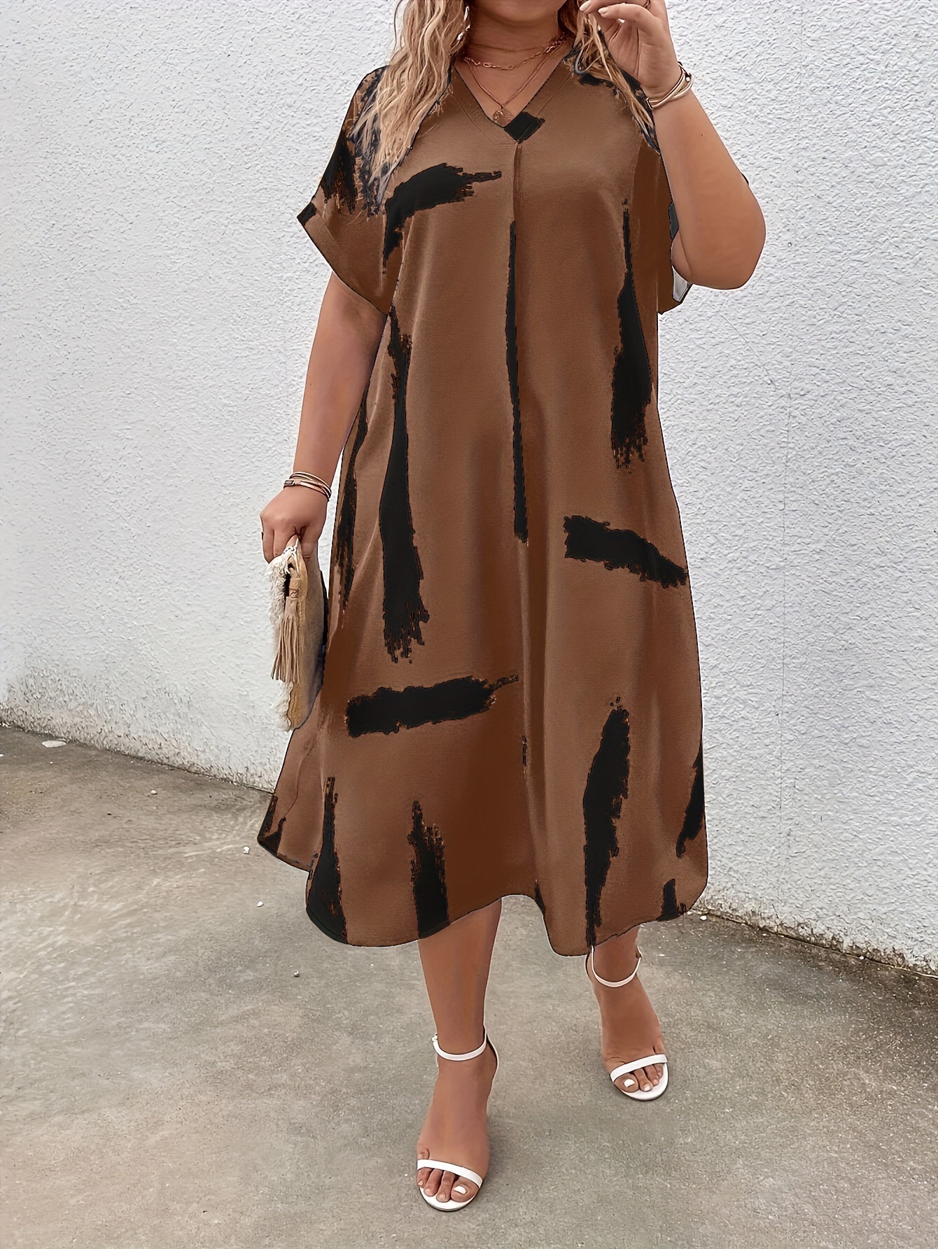 Robe imprimé colorblock à manches courtes & col V – Image 6
