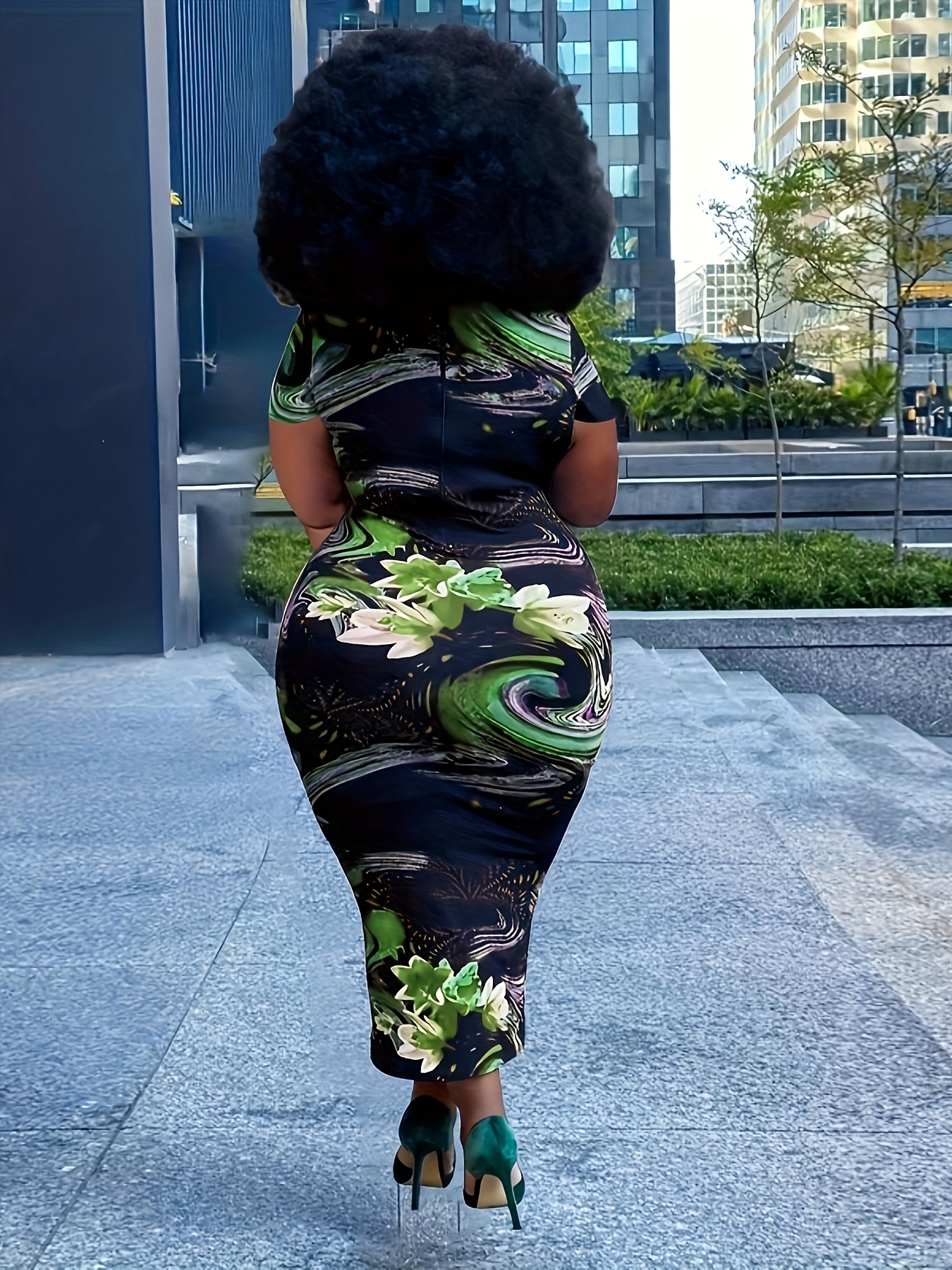 Robe moulante longue imprimé floral à manches courtes – Image 7