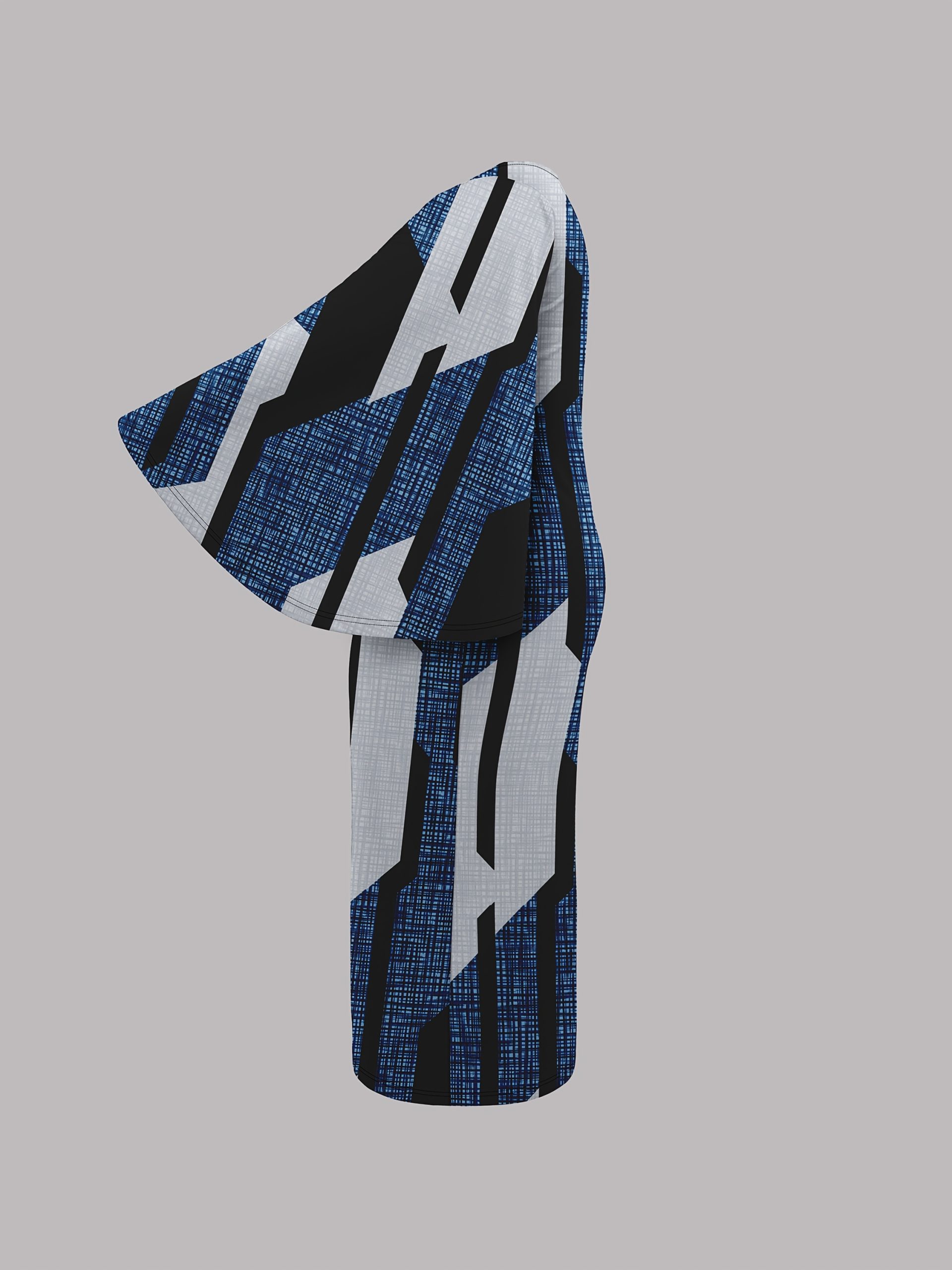 Robe à manches évasées à col rond imprimé blocs géométriques de couleur – Image 9