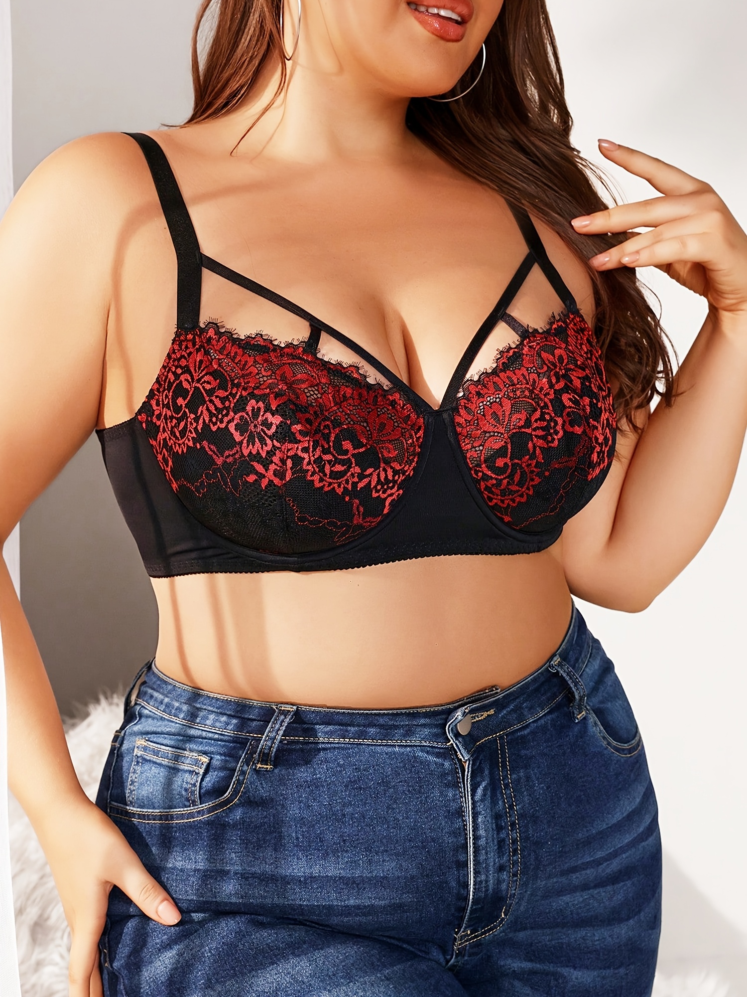 Soutien gorge sexy élégant à anneaux en acier en dentelle romantique – Image 4