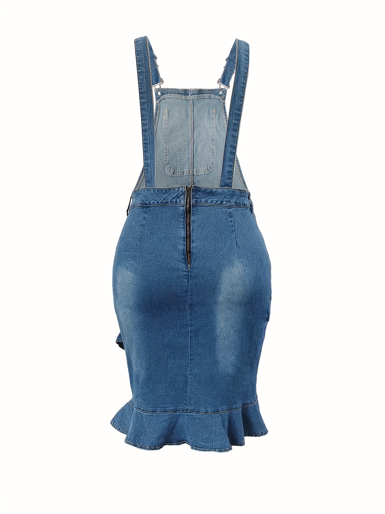Robe en denim avec ourlet à volants & bretelles ajustables en tissu extensible – Image 3