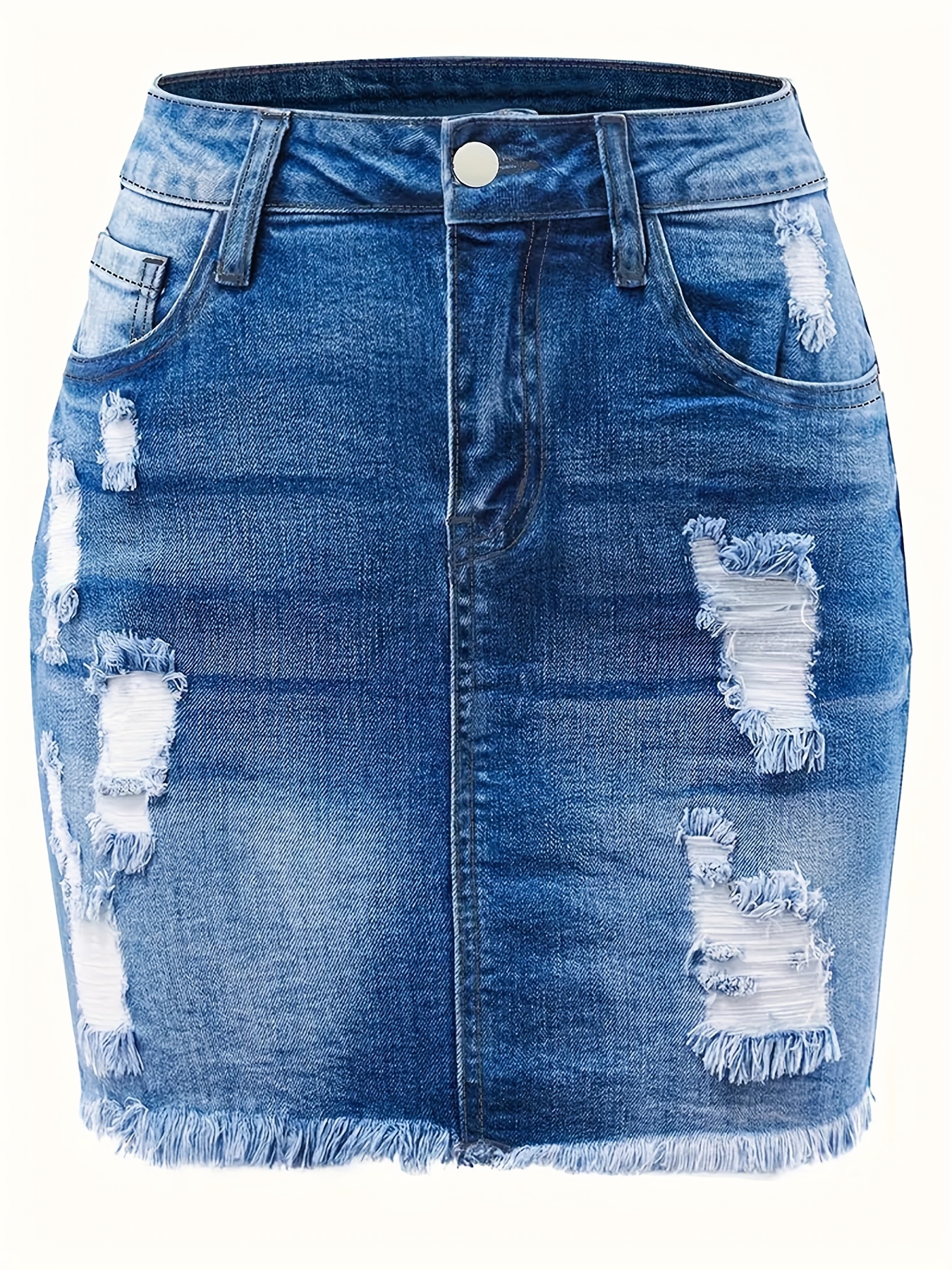 Jupe en jean courte taille haute déchirée – Image 6