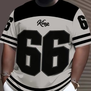 T-shirt imprimé intégral 66 numéros à col rond à manches courtes