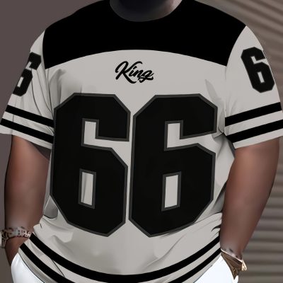 T-shirt imprimé intégral 66 numéros à col rond à manches courtes