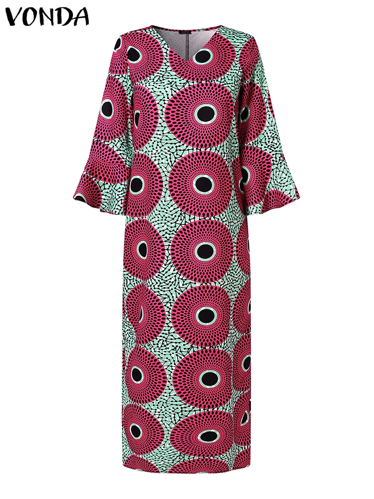 Robe africaine en col V à manches longues – Image 3
