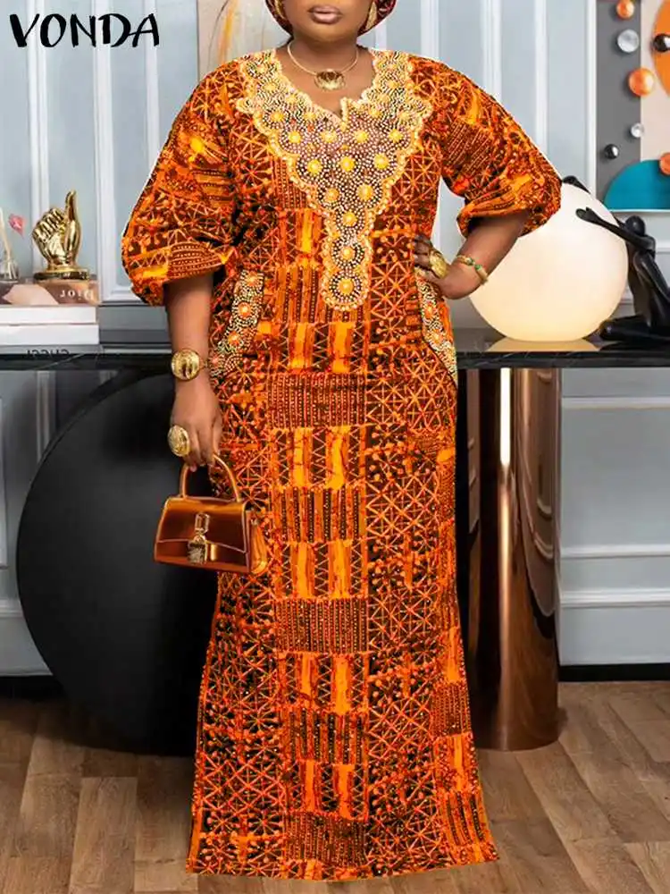 Robe africaine à manches bouffantes V – Image 3