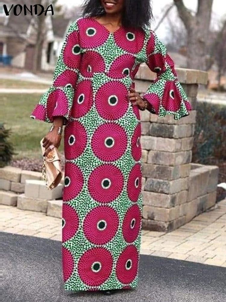 Robe africaine en col V à manches longues – Image 2