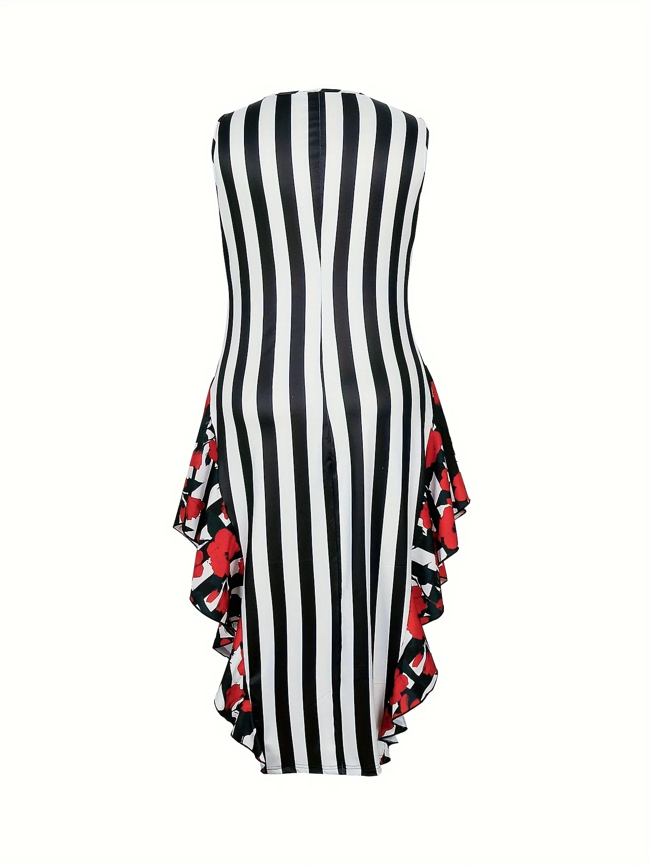 Robe sans manches à rayures noires & blanches avec ourlet en queue de poisson – Image 3